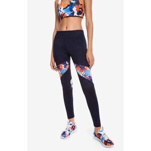 Desigual Tone to Tone Leggings Women's XL Navy Blue Floral Workout Yoga Running